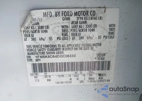 2013 Ford Explorer Xlt from USA, damaged, VIN 1FM5K8D84DGC06333